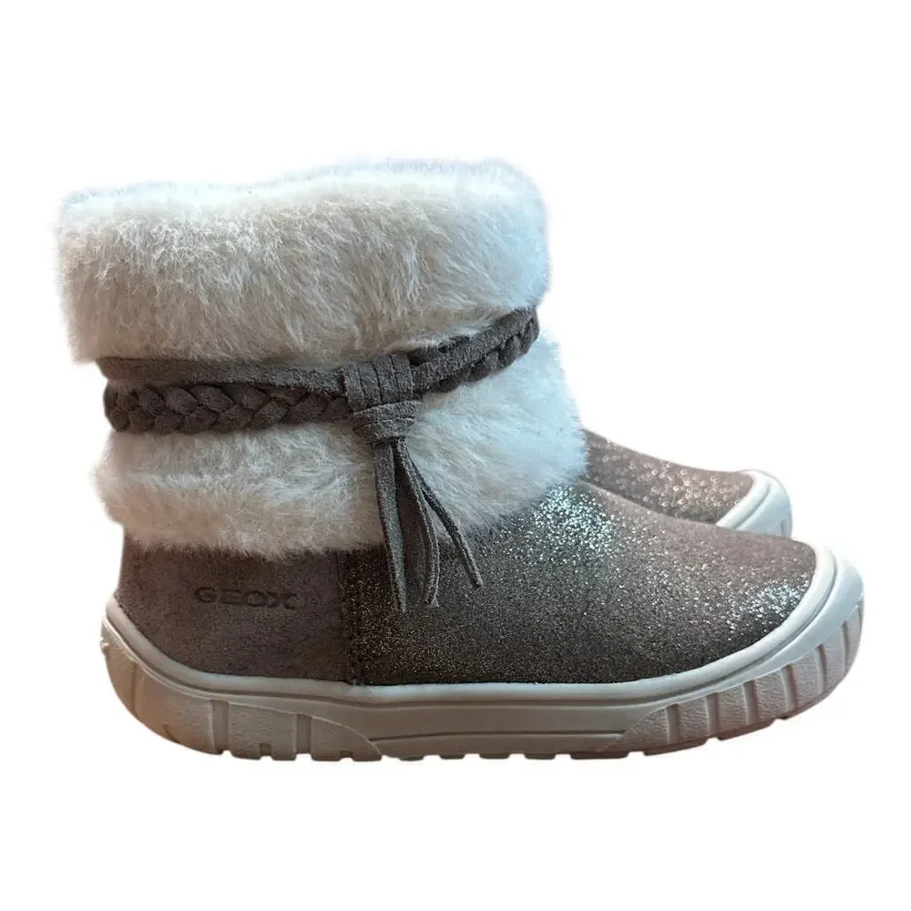 Geox Taupe Sparkle Breathable Thermal Insulation Fringe Ankle Boots Toddler 8